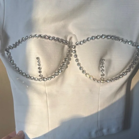 AREA White Crop Top with Silver Embellishments - Picture 8 of 12